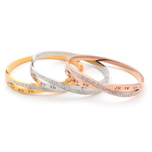 Crossover design zircon inlaid new design bracelet roman numeral bangle 18k  gold plated women